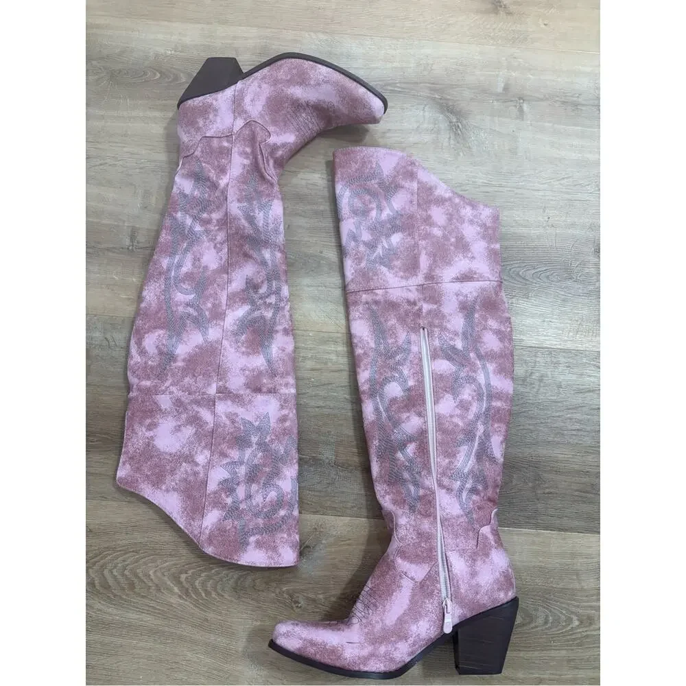 Coastal cowgirl pink knee boots